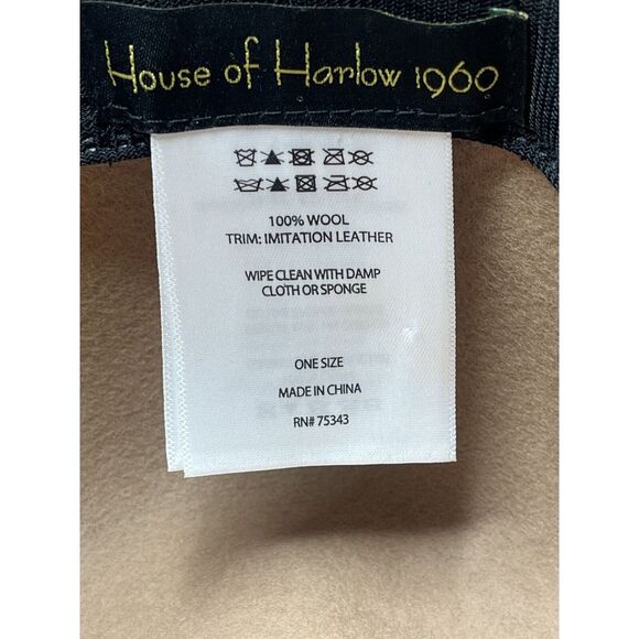 House Of Harlow 1960 Womens 100% Wool beige Floppy Hat w Band Gold‎ Buckle - Picture 3 of 3